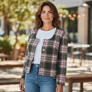 PENDLETON Womens Tartan Plaid Wool Blazer Jacket Made in USA VTG 15/16 MDN 8/10